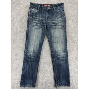 Niu Ei Wang Vintage Jeans Mens 33 (Fit 34x32) Blue Whiskered Straight Leg Cotton